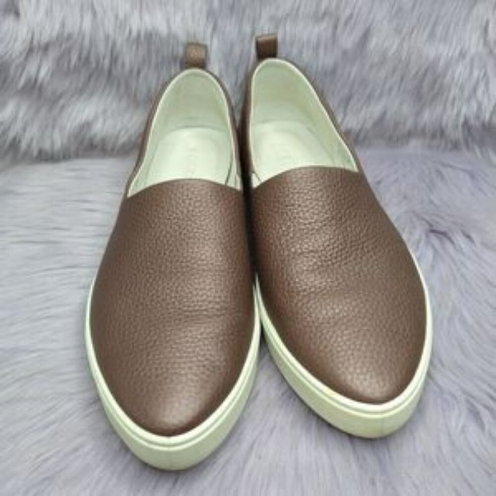 Ecco Brown Leather Slip-On Flats with White Soles